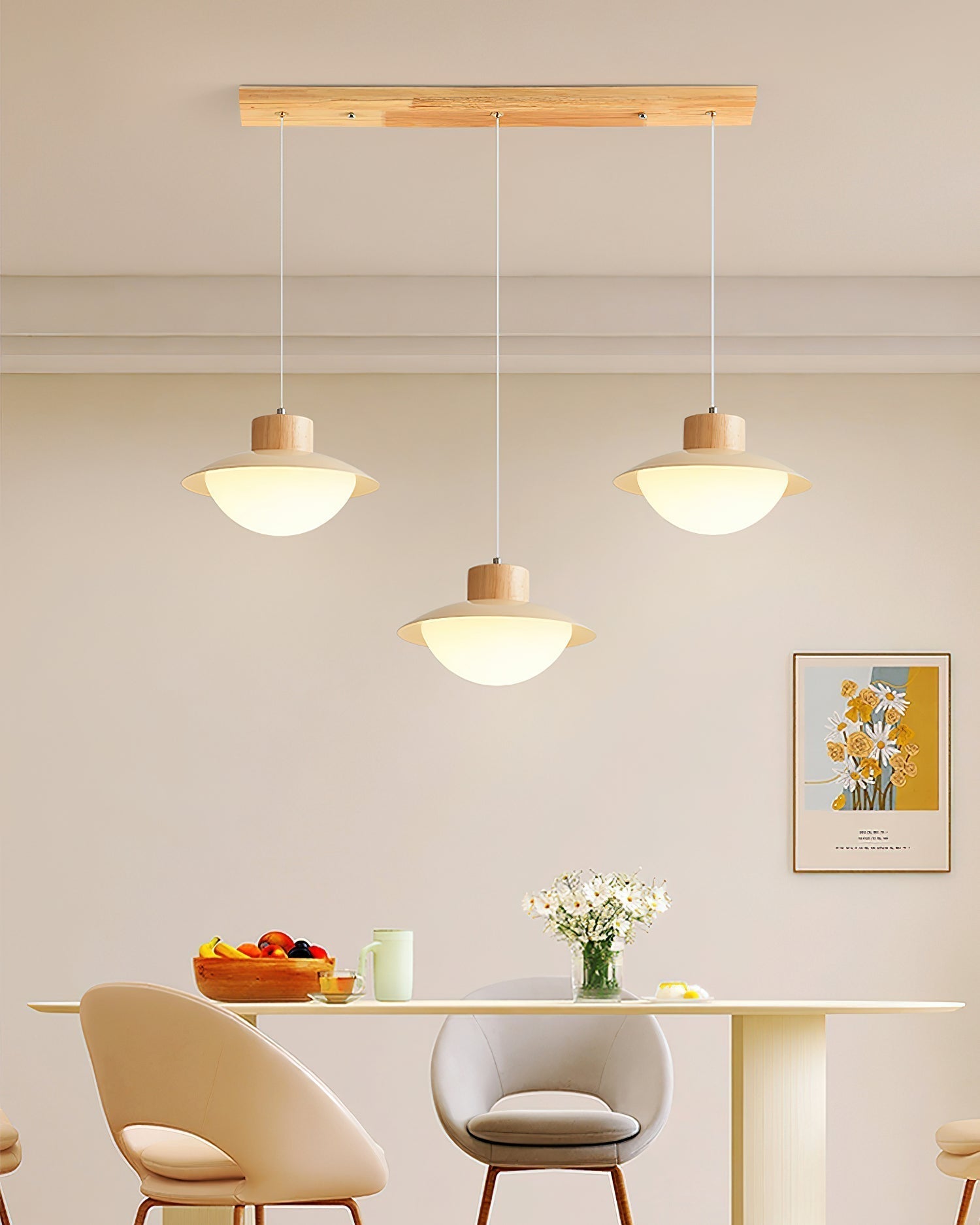 Lampe suspension à dôme en bois et métal avec LED intégrée