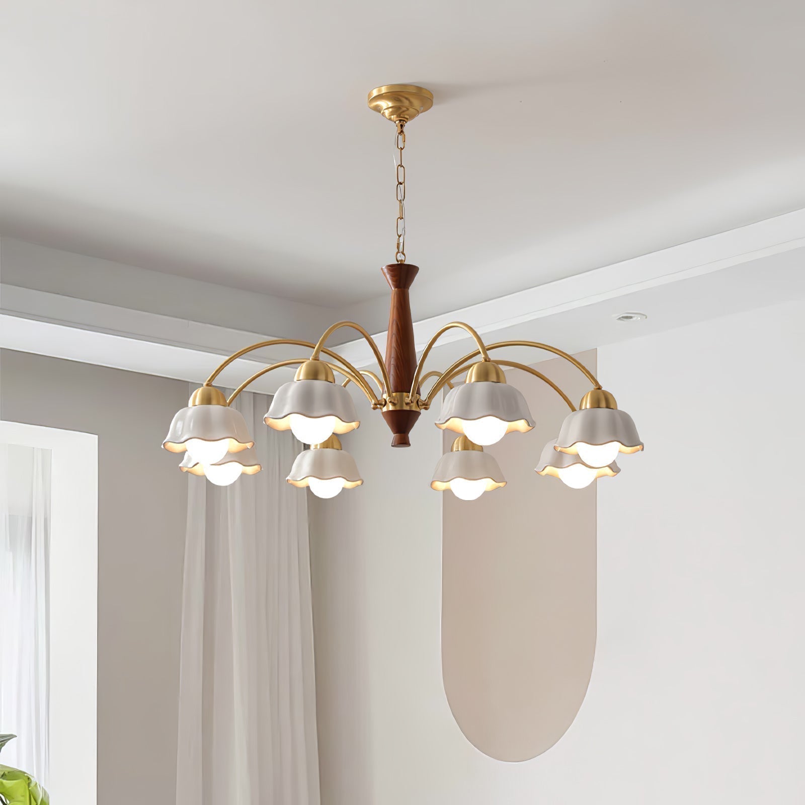 Lustre élégant floral en bois et céramique pour espaces de vie