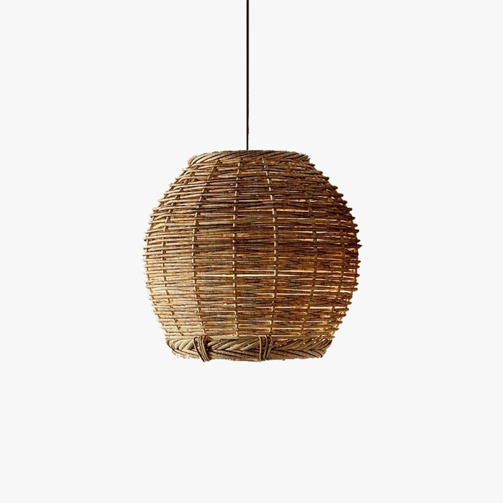 Suspension LED rétro en bois et rotin pour une ambiance salle à manger