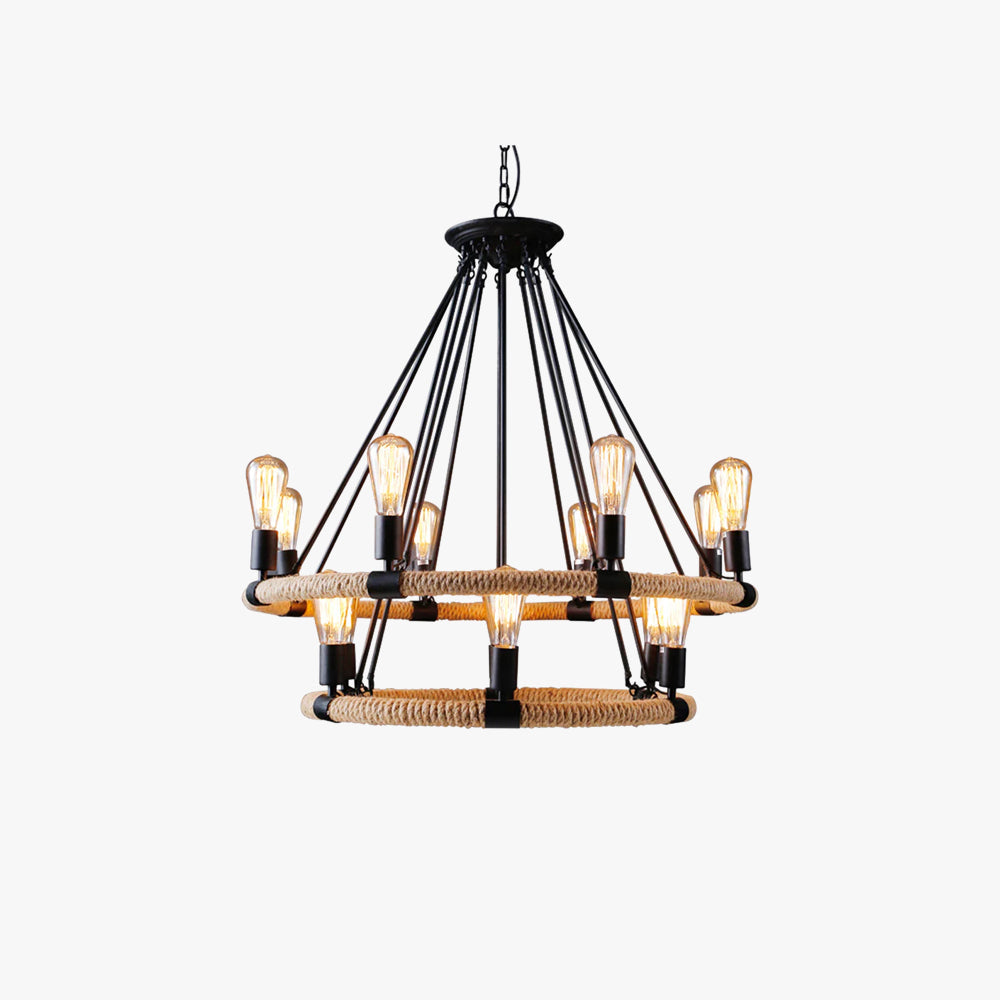 Suspension LED Industrielle Avec Accent Corde Chanvre