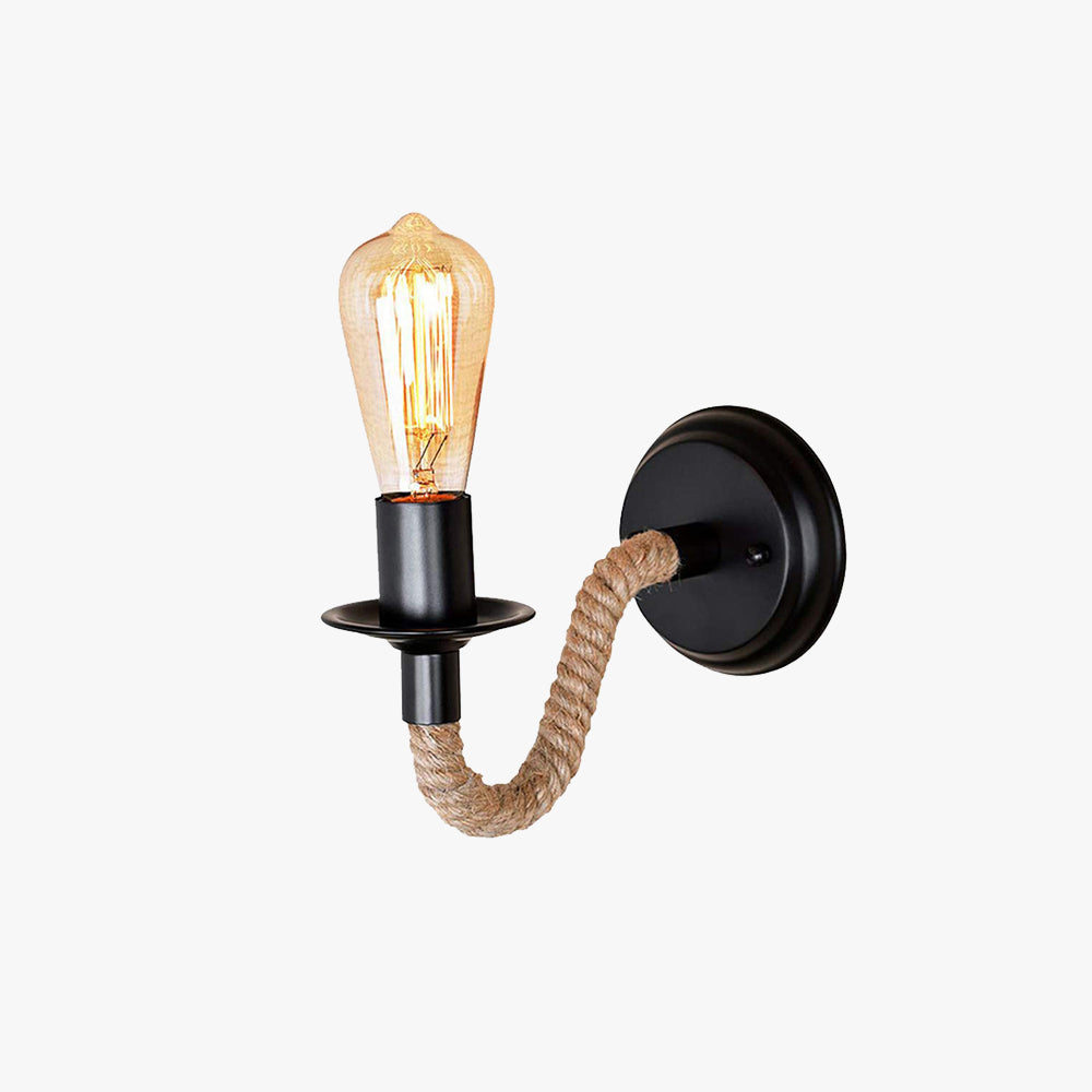Applique murale industrielle vintage avec détail en corde noir mat