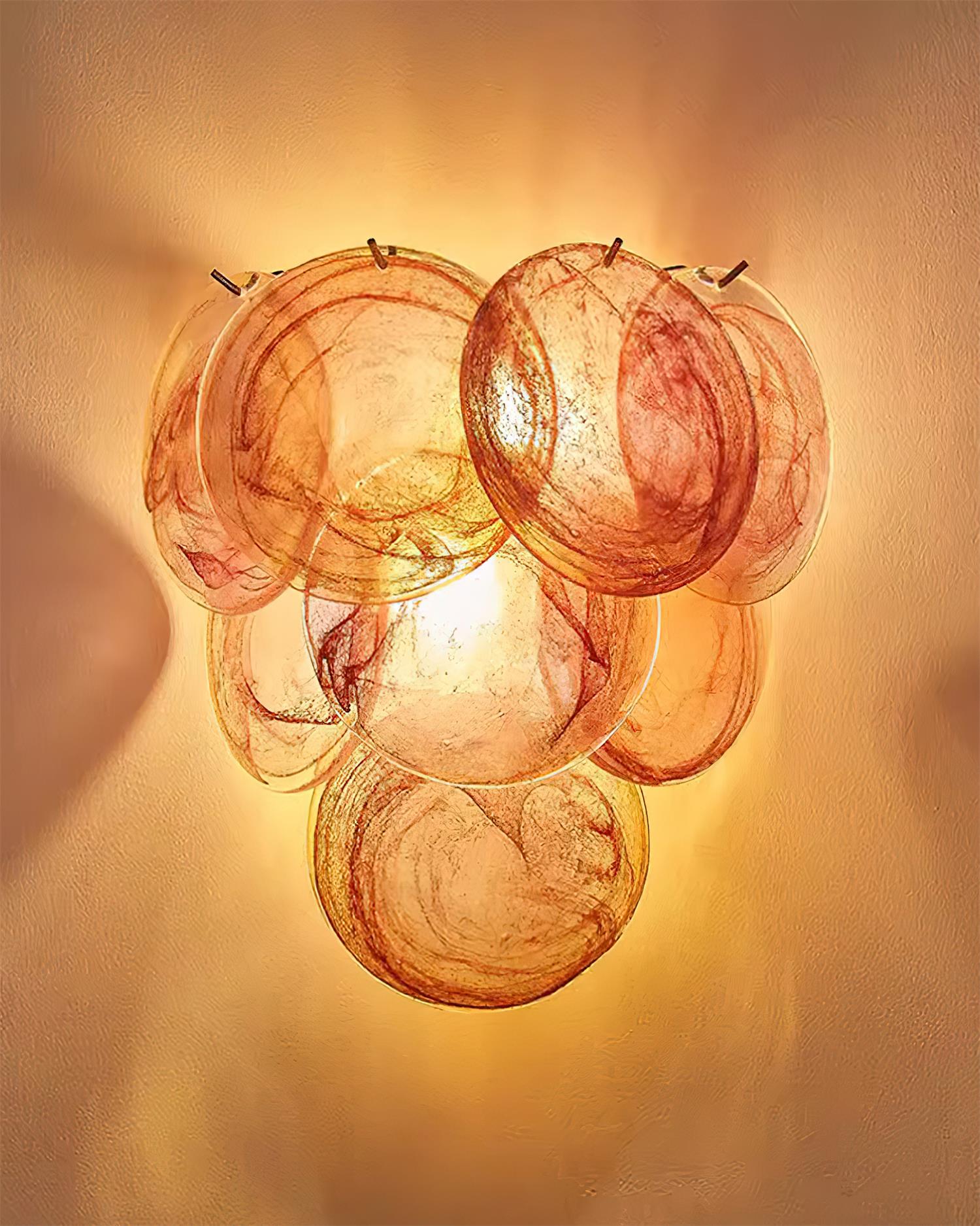 Applique murale en coquille Capiz rose, classée pour zones humides, corps en verre