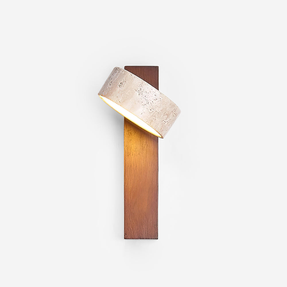 Aurora Tilted Travertine Wood Wall Light With Yellow Shade