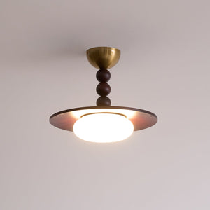 Yeste Plafonnier couleur noyer et imitation albâtre blanche - Neutralighting