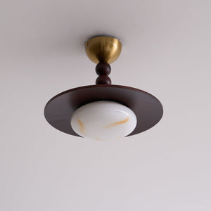 Yeste Plafonnier couleur noyer et imitation albâtre blanche - Neutralighting