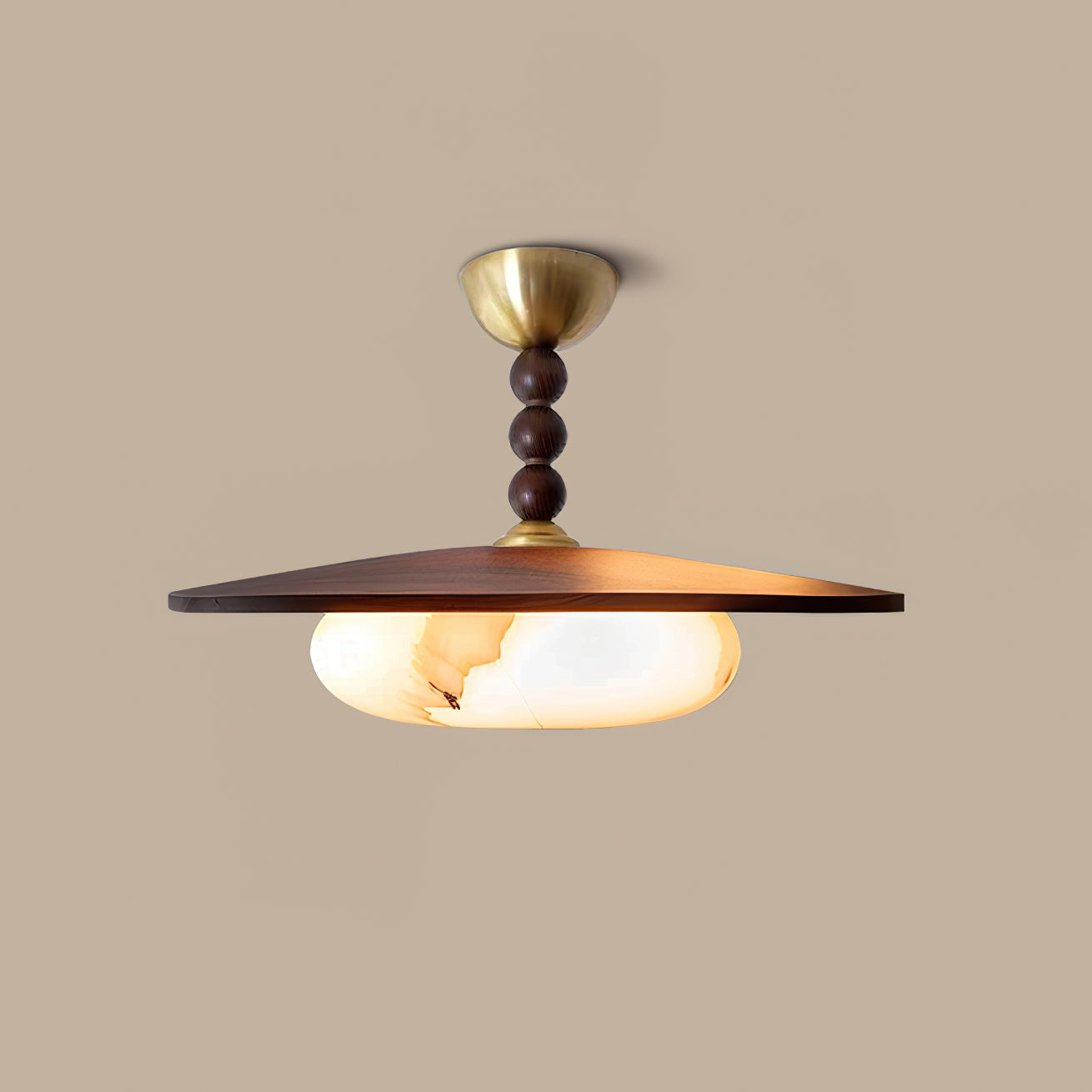 Plafonnier en noyer avec diffuseur imitation albâtre
