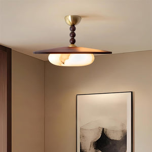 Yeste Plafonnier couleur noyer et imitation albâtre blanche - Neutralighting