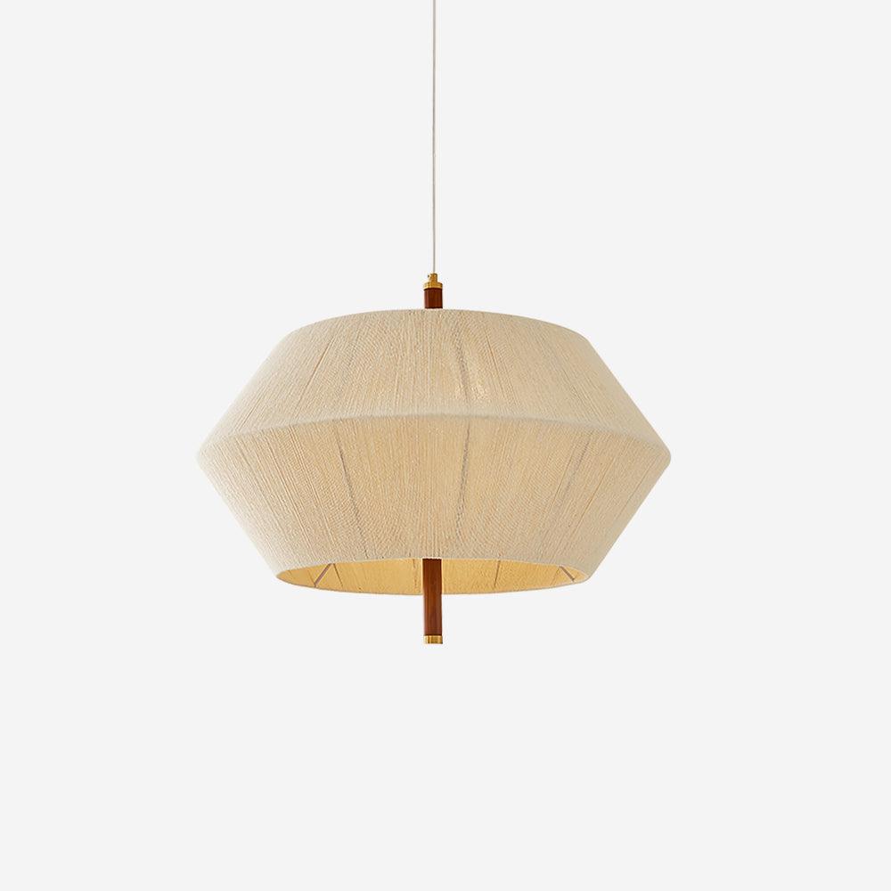Lustre en noyer avec abat-jour en fil de coton