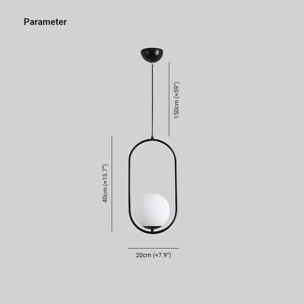 Suspension globe ovale avec cadre or et noir  