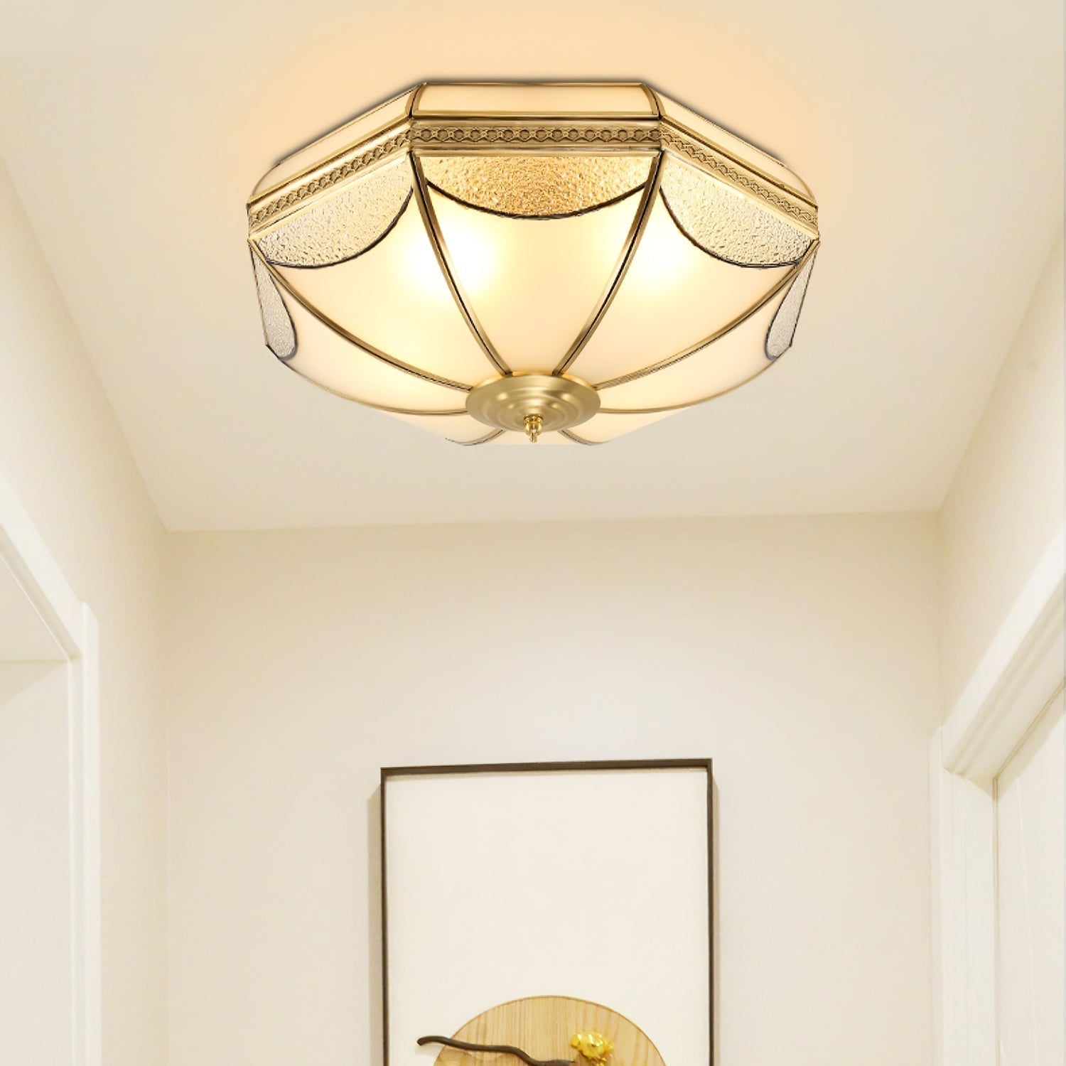 Ellaeara Entrepôt Dôme Forme Laiton Verre Plafonnier - Neutralighting