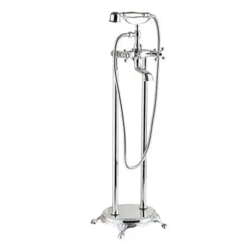 Antique Brass Floor Mounted Standing Bathtub Faucet Shower Mixer Set-Shower Faucet-Index Bath-Chrome-Index Bath