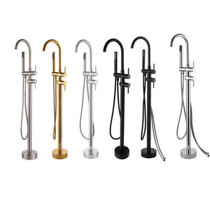 Antique Brass Floor Standing Bathtub Filler with Hand Shower Faucet