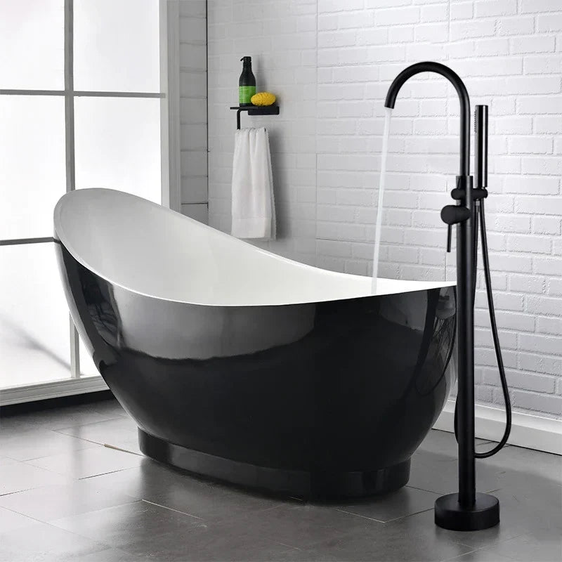 Antique Brass Floor Standing Bathtub Filler with Hand Shower Faucet