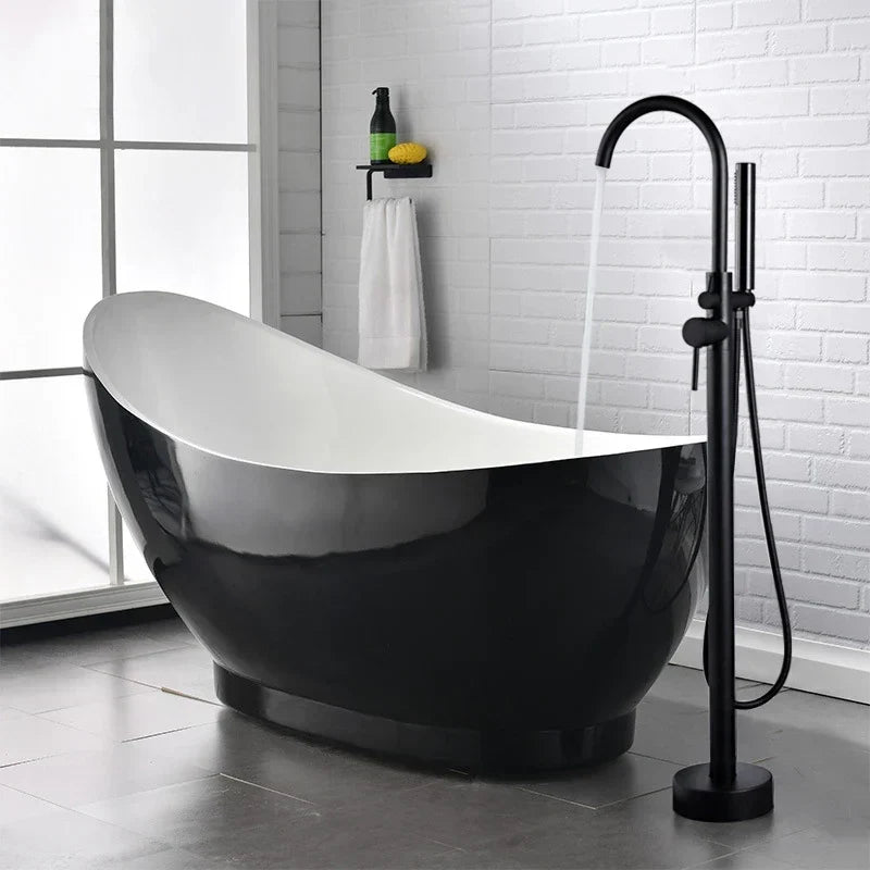 Antique Brass Floor Standing Bathtub Filler with Hand Shower Faucet