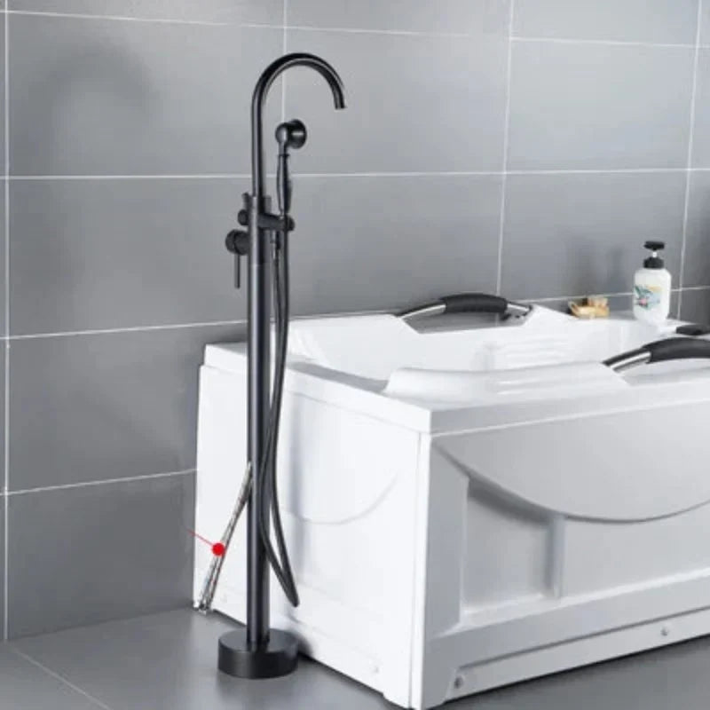 Antique Brass Floor Standing Bathtub Filler with Hand Shower Faucet