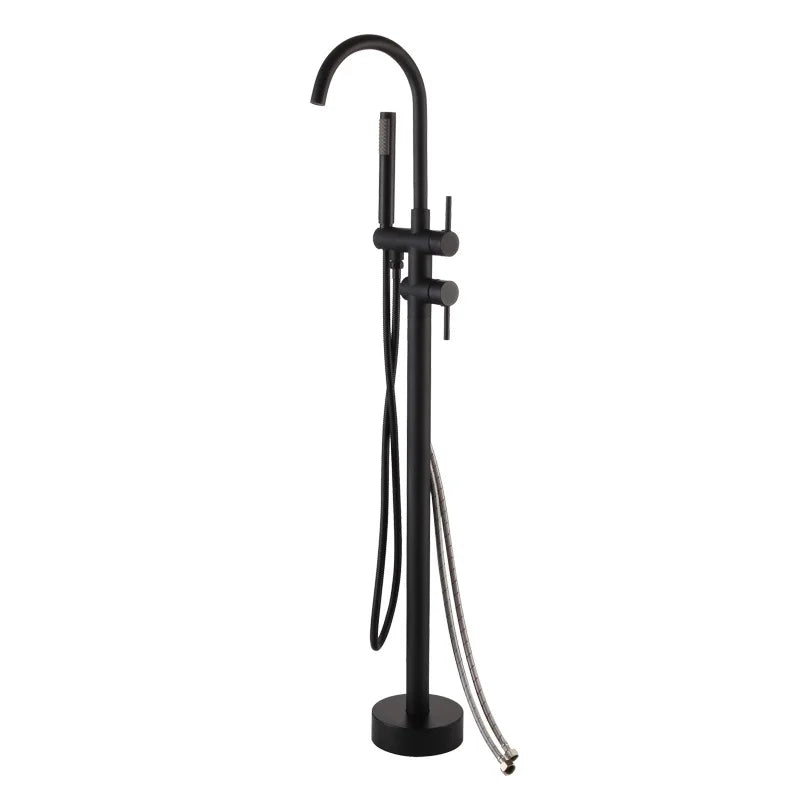 Antique Brass Floor Standing Bathtub Filler with Hand Shower Faucet