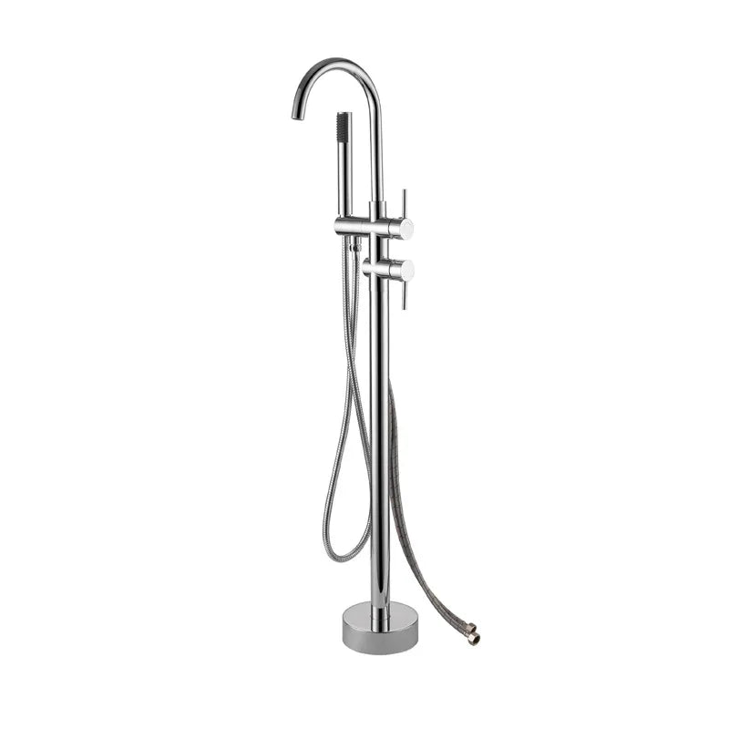 Antique Brass Floor Standing Bathtub Filler with Hand Shower Faucet
