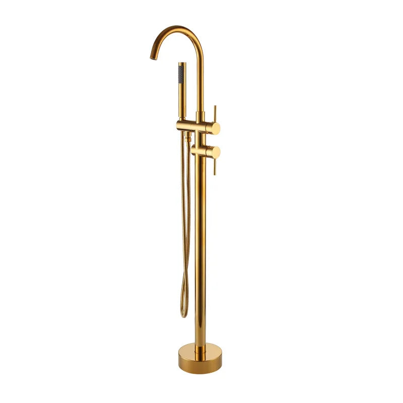 Antique Brass Floor Standing Bathtub Filler with Hand Shower Faucet