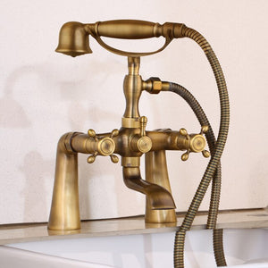 Shower Faucet - Antique Brass Golden Bathtub Shower Faucets Set Dual Knobs Mixer Tap