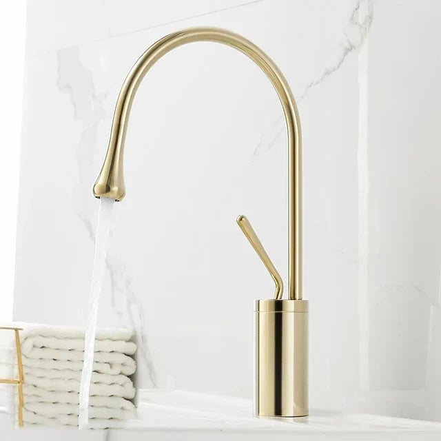 Basin Faucet Single Lever 360 Rotation Spout Modern Brass Mixer Tap-Basin Faucet-Index Bath-Brushed Gold-Short-Index Bath