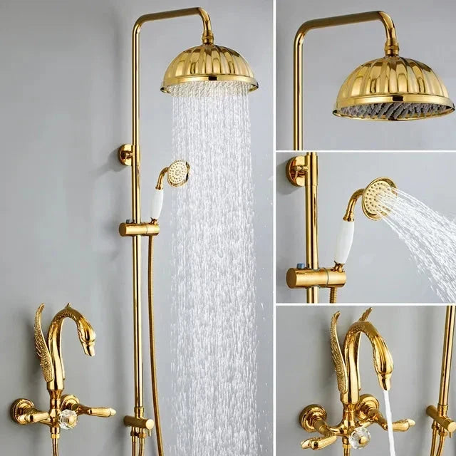 Bathroom Shower Faucet Set Swan Bathroom Rainfall Shower Mixer Tap-Shower Faucet-Index Bath-style 2 Gold-Index Bath