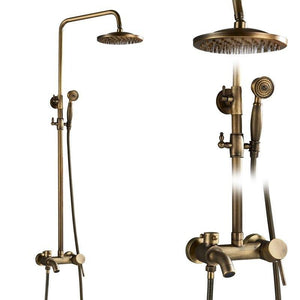 Brass Antique Wall Mount Shower Faucet Set, Shower And Tub Faucet Sets-Shower Faucet-Index Bath