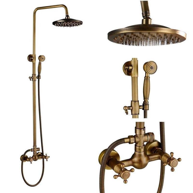 Brass Antique Wall Mount Shower Faucet Set, Shower And Tub Faucet Sets-Shower Faucet-Index Bath