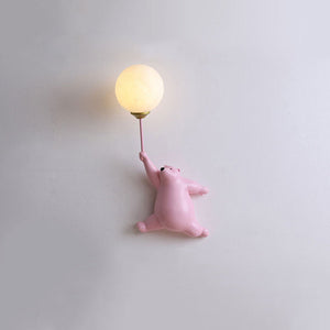 Bear Balloon Applique Murale Ours Ballon Moderne Animale. Blanc/Bleu/Rose. Salon - Neutralighting