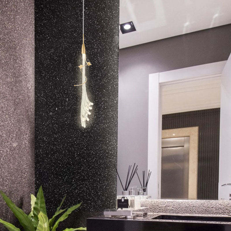 Suspension en verre et métal, effet fleur de cristal pour chambre