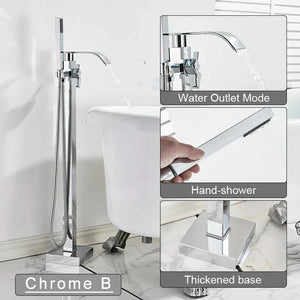 Freestanding Bathtub Faucet Waterfall Tub Filler Matte Black Floor Standing Bathroom Tub Faucet with 2 Function Hand Shower Tap-Index Bath