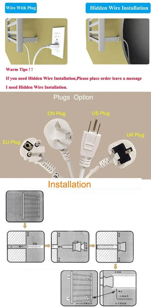 Heated Towel Warmer Hidden Wire Stainless Steel Electric Towel Rack-Towel Bars & Hooks-Index Bath-Gold A-US-110V-Index Bath