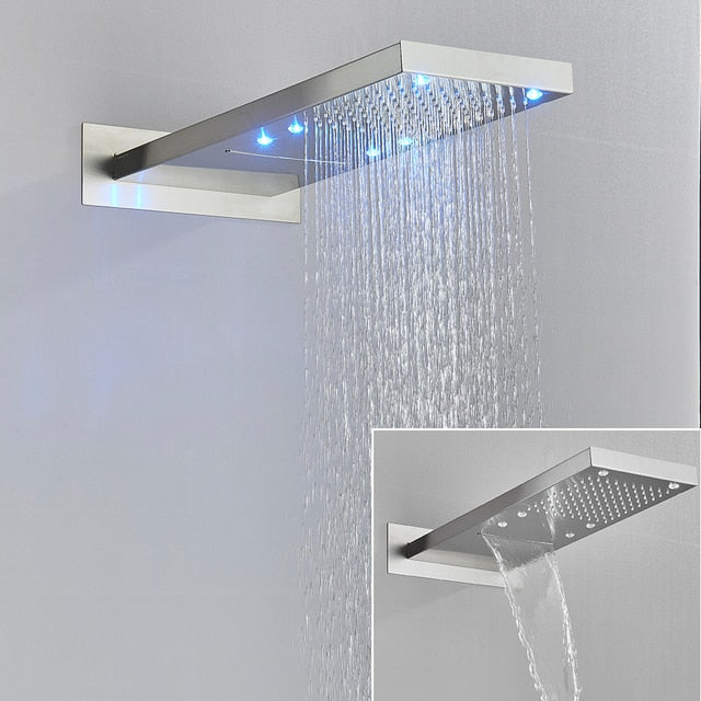 LED Rain Waterfall Three Colors Change Wall Mounted Showerhead-Rain Shower Heads-Index Bath