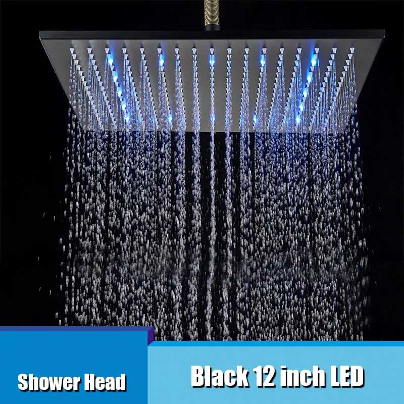 LED Rainfall Shower Head LED Top Over Sprayer Heads Rainfall Shower-Rain Shower Heads-Index Bath-Black Head 12-Index Bath
