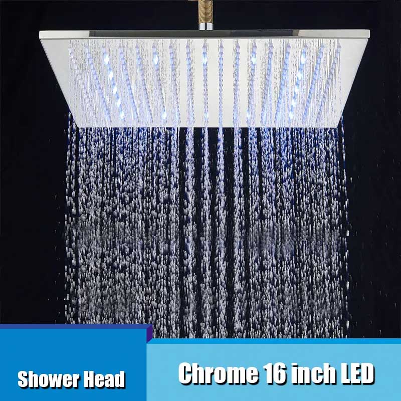 LED Rainfall Shower Head LED Top Over Sprayer Heads Rainfall Shower-Rain Shower Heads-Index Bath-Chrome Head 16-Index Bath
