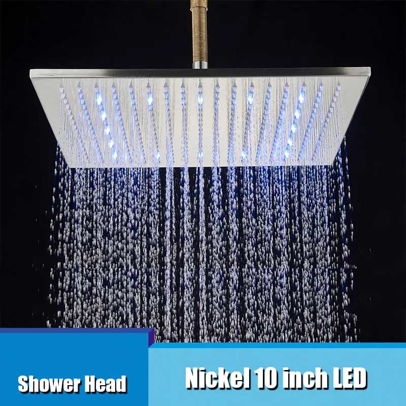 LED Rainfall Shower Head LED Top Over Sprayer Heads Rainfall Shower-Rain Shower Heads-Index Bath-Nickel Head 10-Index Bath