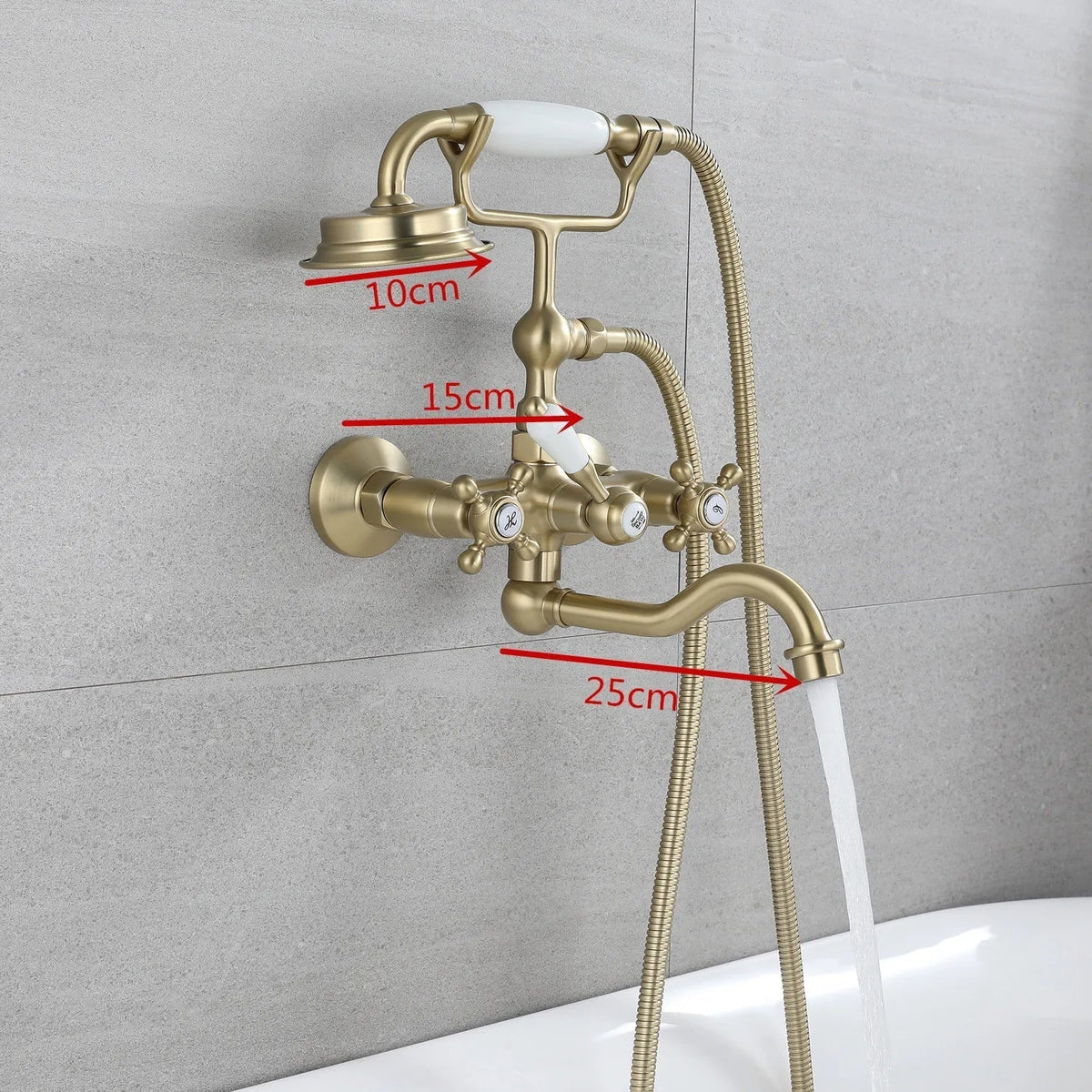 Tuqiu Brushed Gold Bathroom Bathtub Faucet + Handheld Shower Set Gold Luxury BathTub Mixer Taps Wall Mounted Brass-Index Bath-gold-Index Bath