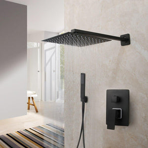 Shower Faucet - Matte Black Rainfall Tub LED Bathtub Rain Square Stainless Steel Shower Head Shower With Mixer Valve