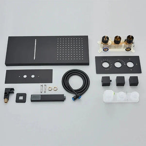 Rain Waterfall Shower Head With 3-way Thermostatic Mixer Tap-Rain Shower Heads-Index Bath-Brushed Gold-Index Bath