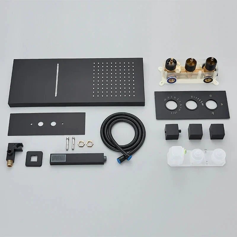 Rain Waterfall Shower Head With 3-way Thermostatic Mixer Tap-Rain Shower Heads-Index Bath-Brushed Gold-Index Bath