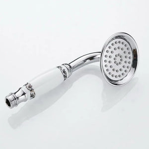 Vintage Round Brass and Porcelain Single Handheld Shower Head Spray-Rain Shower Heads-Index Bath-1-Index Bath
