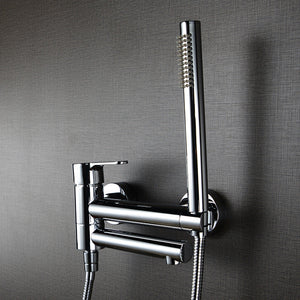 Shower Faucet - Wall Mounted Brass Bathtub Set Brush Gold Black Foldable Round Tap