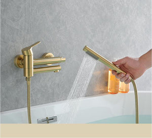Shower Faucet - Wall Mounted Brass Bathtub Set Brush Gold Black Foldable Round Tap