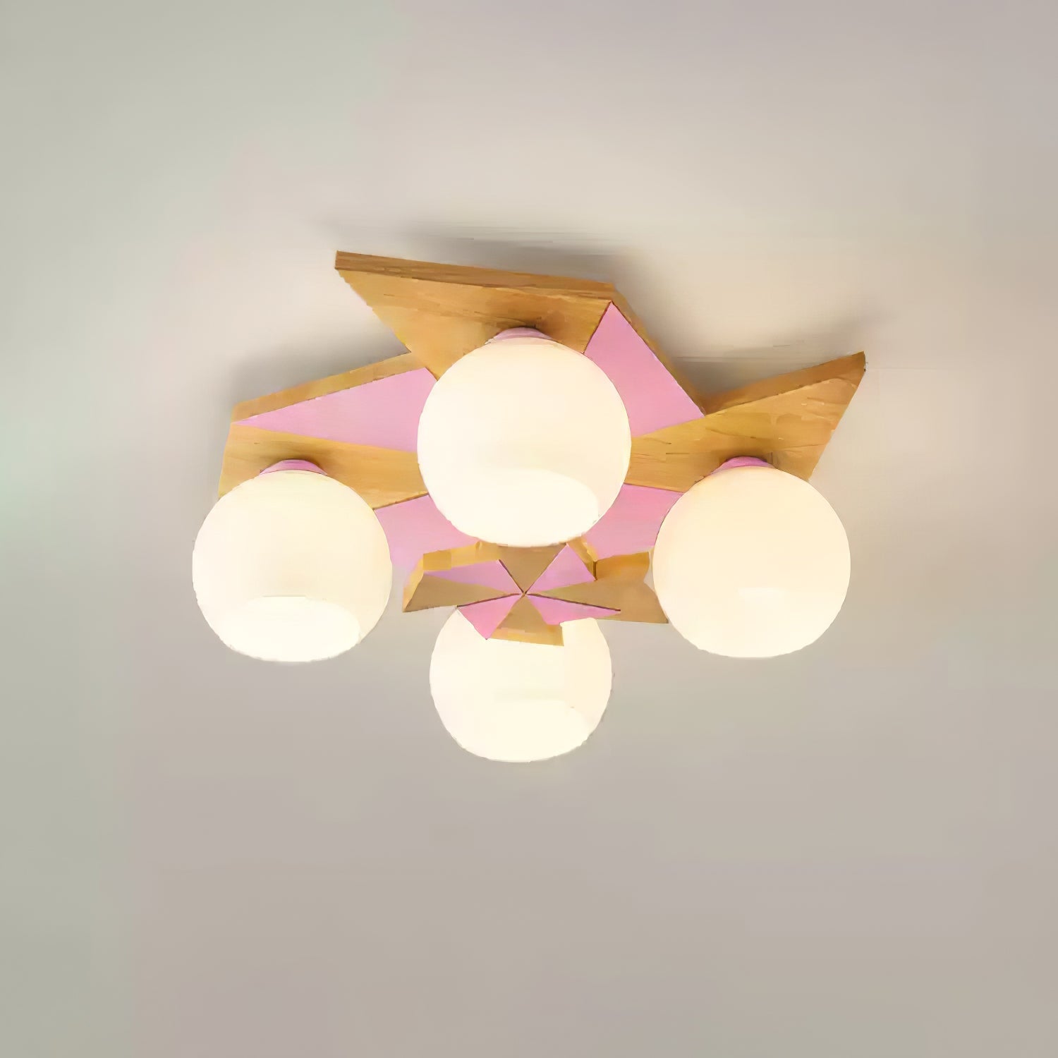 Plafonnier en bois, dimmable avec verre et métal  